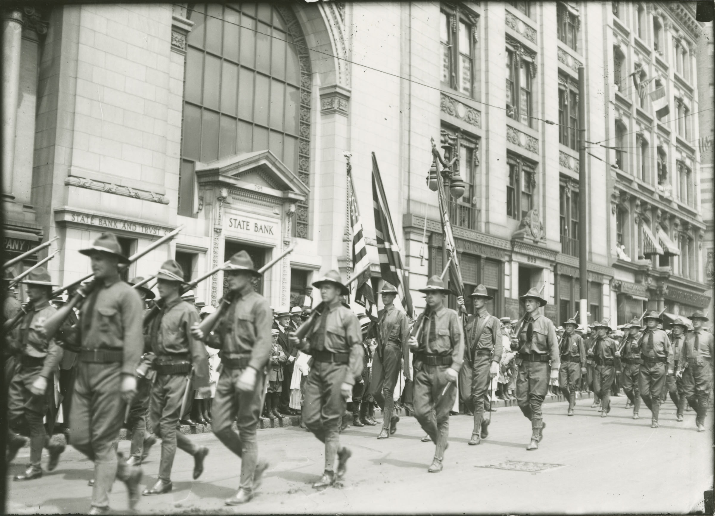 Men of Connecticut in parade prior to leaving for war.