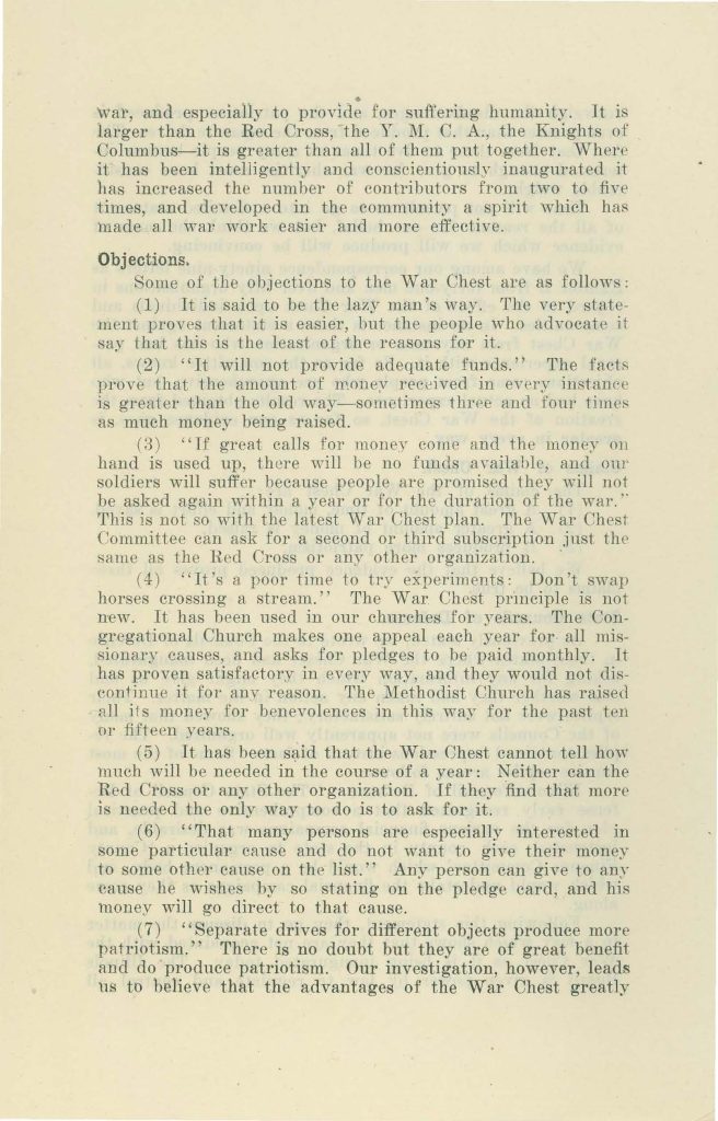 a report of the commercial relations committee to the connecticut state council of defense about community war chests dated may 27 1918
