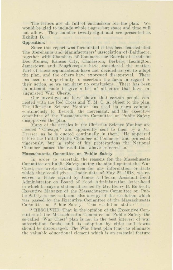 a report of the commercial relations committee to the connecticut state council of defense about community war chests dated may 27 1918