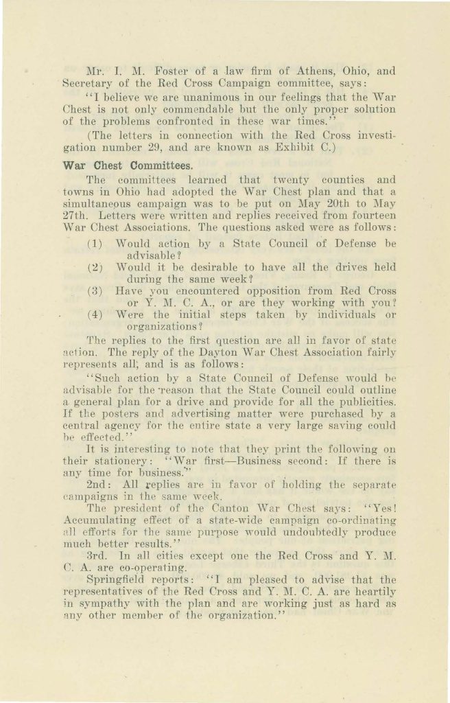 a report of the commercial relations committee to the connecticut state council of defense about community war chests dated may 27 1918