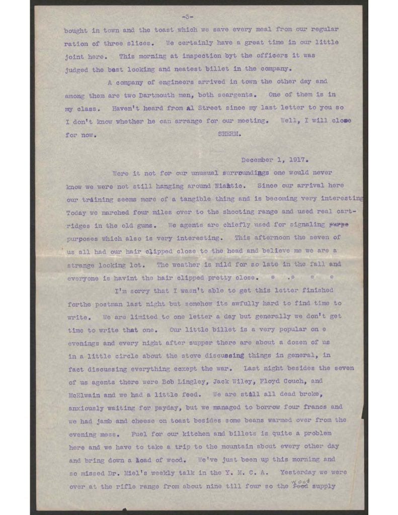 typewrttien letters from chandler green to Al dated november 2, november 20, december 1, december 6, 1917