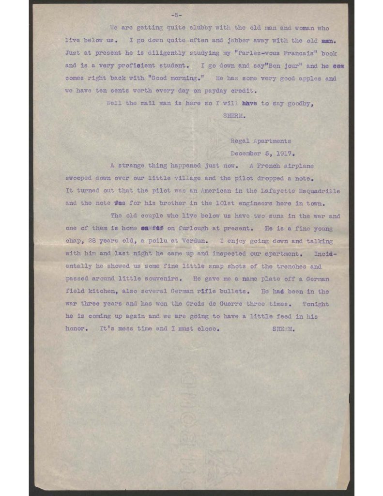 typewrttien letters from chandler green to Al dated november 2, november 20, december 1, december 6, 1917