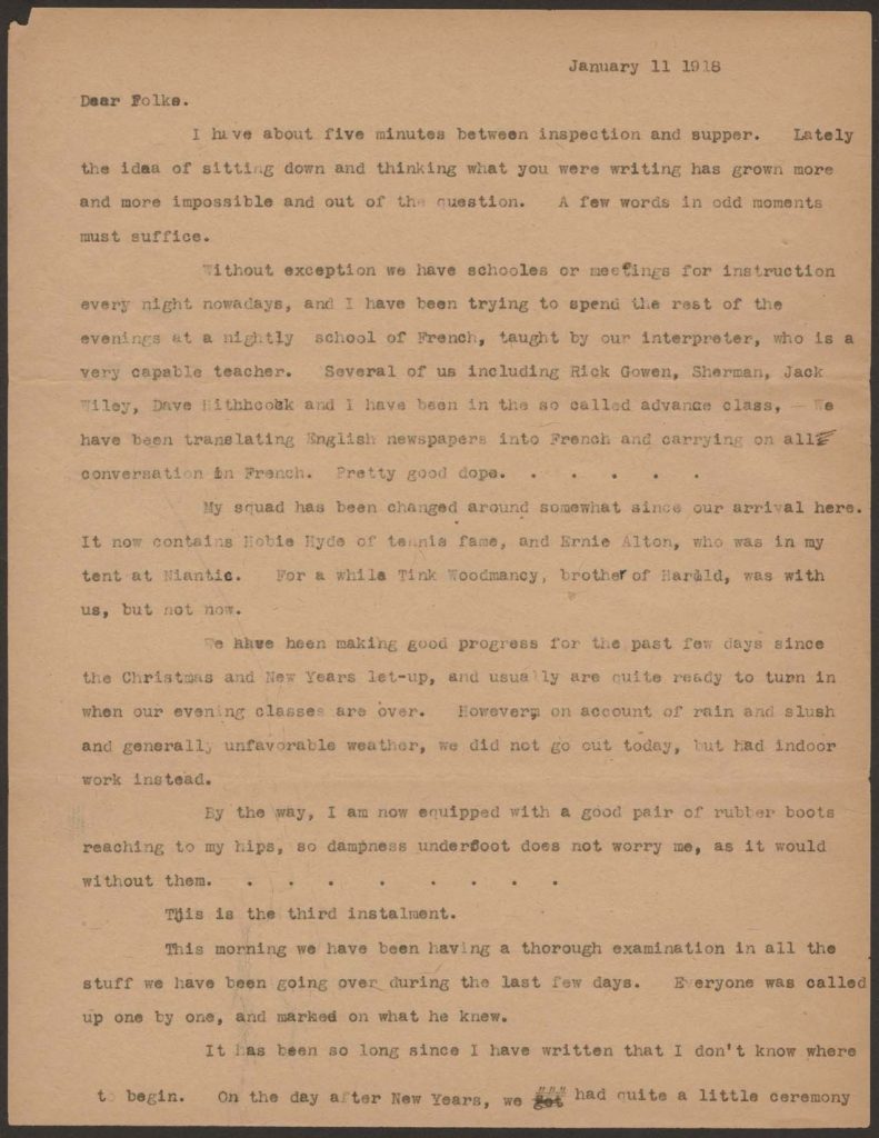 a typewritten letter from alfred green to his mother dated april 26, 1918