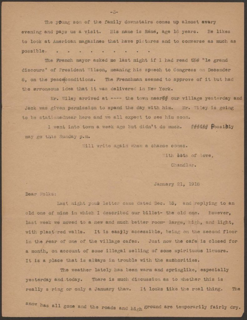 a typewritten letter from alfred green to his mother dated april 26, 1918