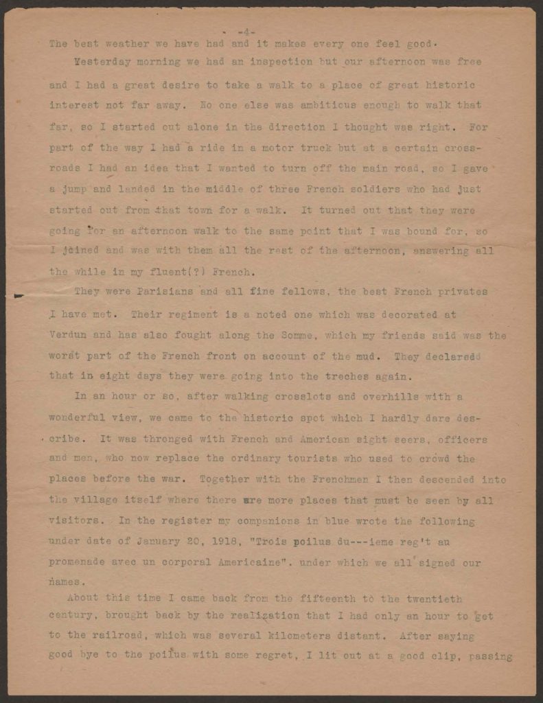 a typewritten letter from alfred green to his mother dated april 26, 1918