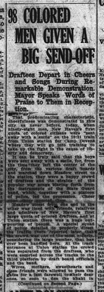A newspaper clipping titled 98 colored men given a big send off