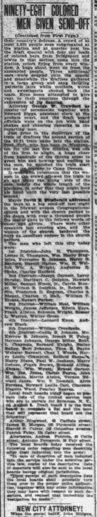 A newspaper clipping titled 98 colored men given send off