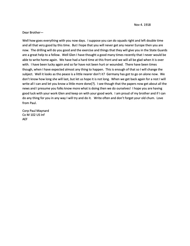 a letter from paul maynard to his brother