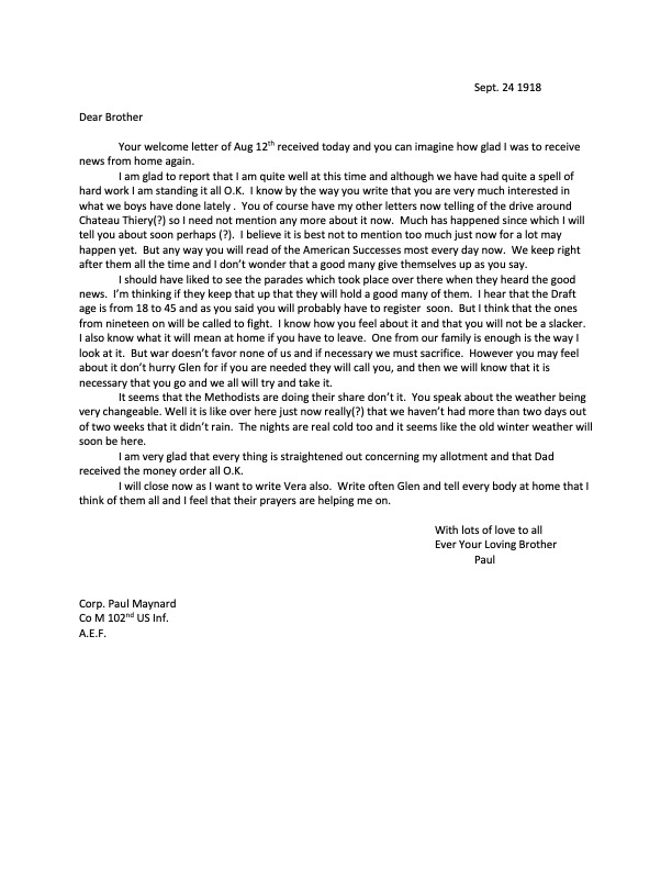 a letter from paul maynard to his brother