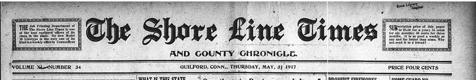 A newspaper clipping from the shore line times dates may 31 1917