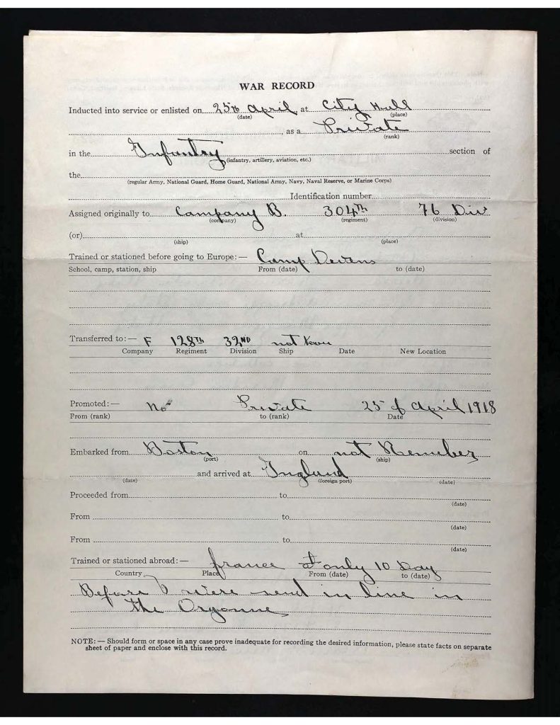 an official state of connecticut military service record for nicola andreazzi