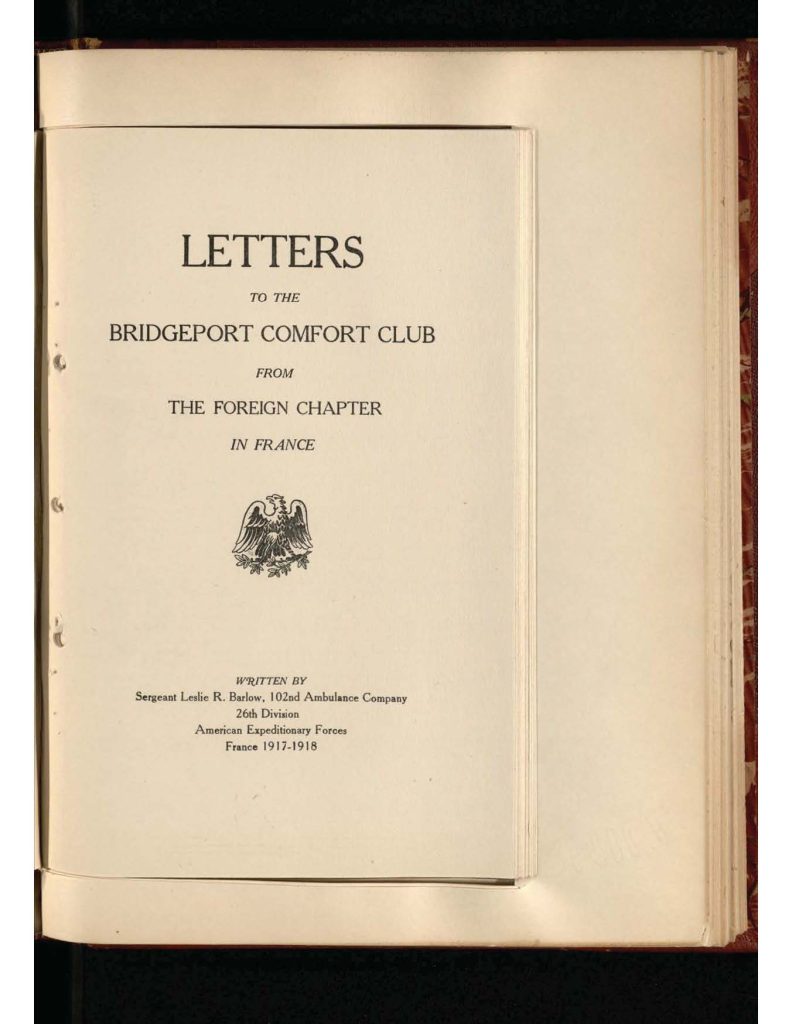 old yellowed collection of Letters to Bridgeport Comfort Club - the title page
