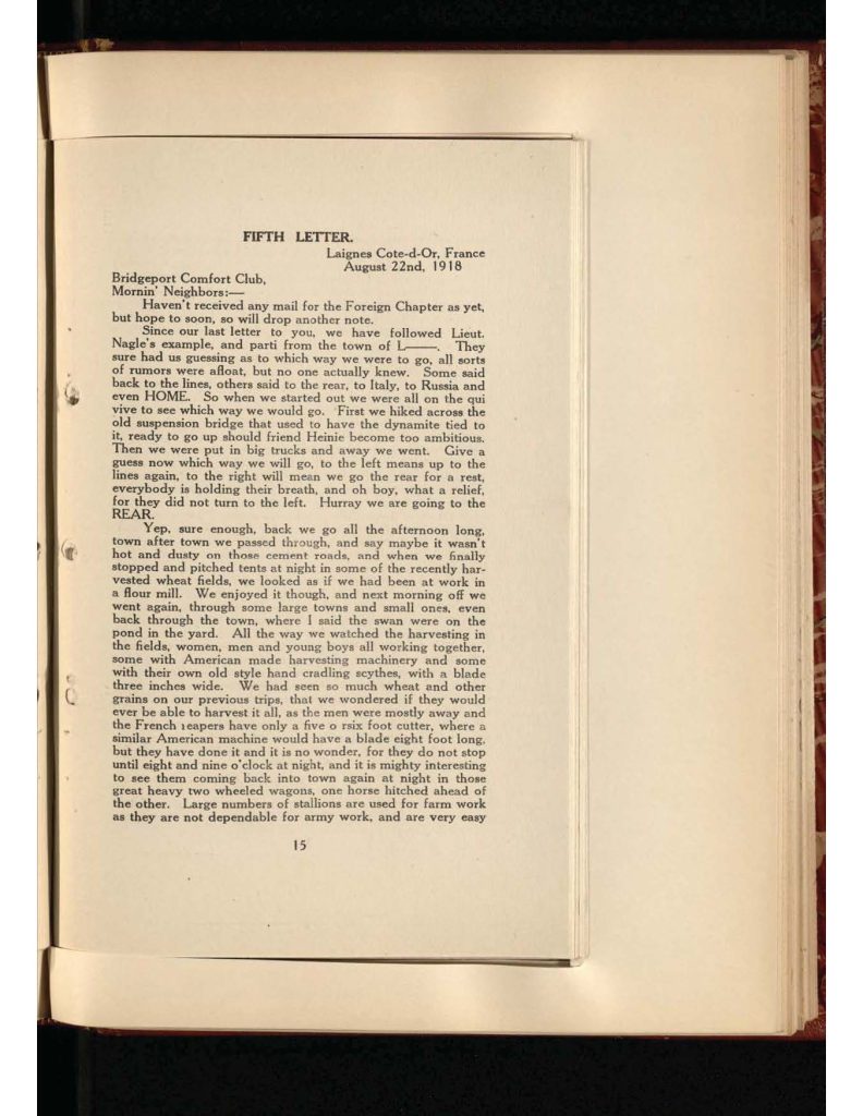 old yellowed collection of Letters to Bridgeport Comfort Club - fifth letter