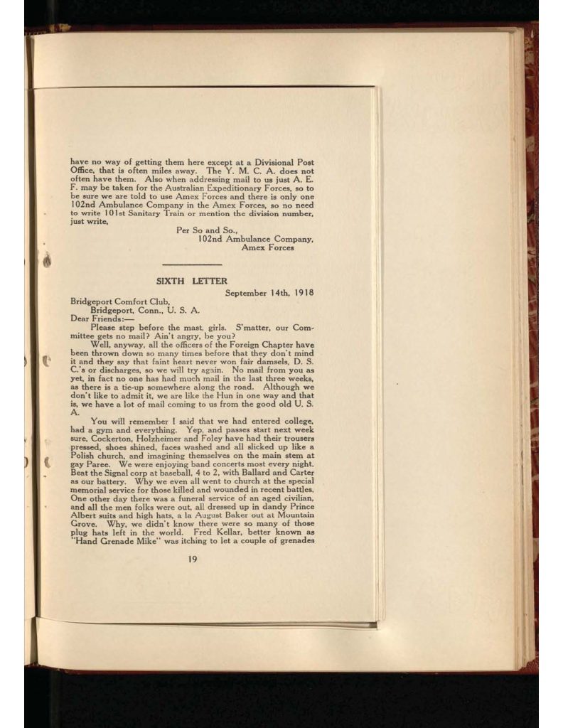 old yellowed collection of Letters to Bridgeport Comfort Club - fifth letter and sixth letter