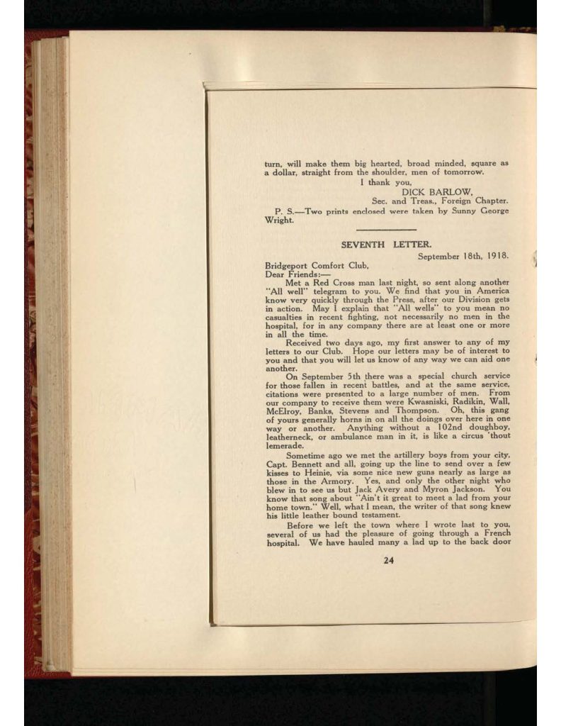 old yellowed collection of Letters to Bridgeport Comfort Club - seventh letter
