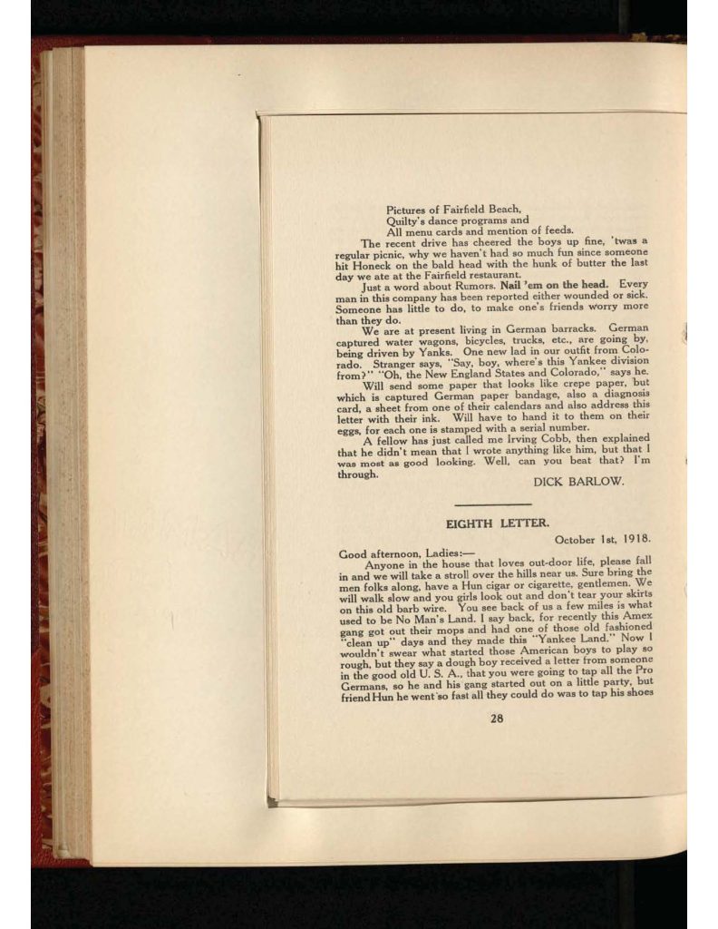 old yellowed collection of Letters to Bridgeport Comfort Club - seventh letter and eighth letter