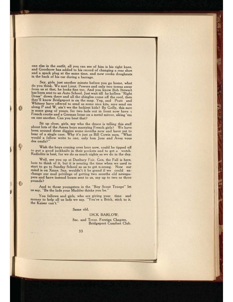 old yellowed collection of Letters to Bridgeport Comfort Club - eighth letter