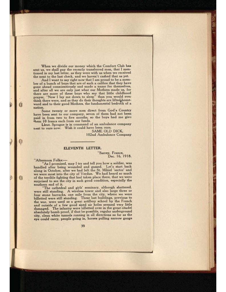 old yellowed collection of Letters to Bridgeport Comfort Club - tenth letter and eleventh letter