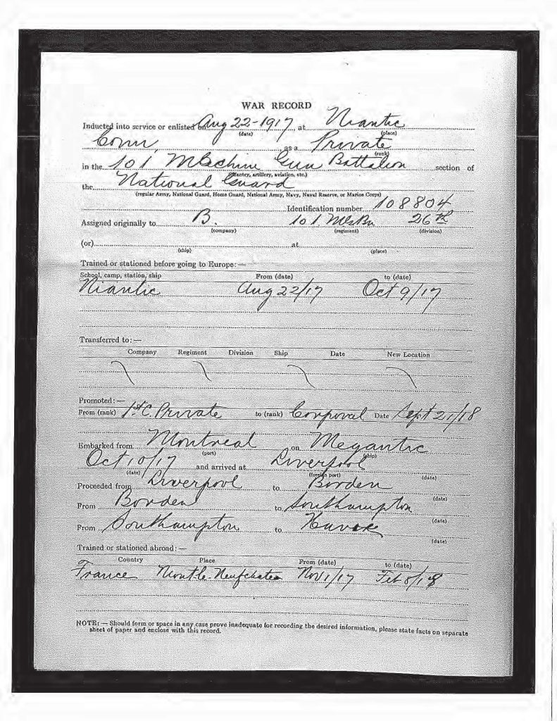 an official state of connecticut military service record for harry smith campbell