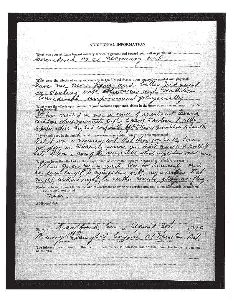 an official state of connecticut military service record for harry smith campbell