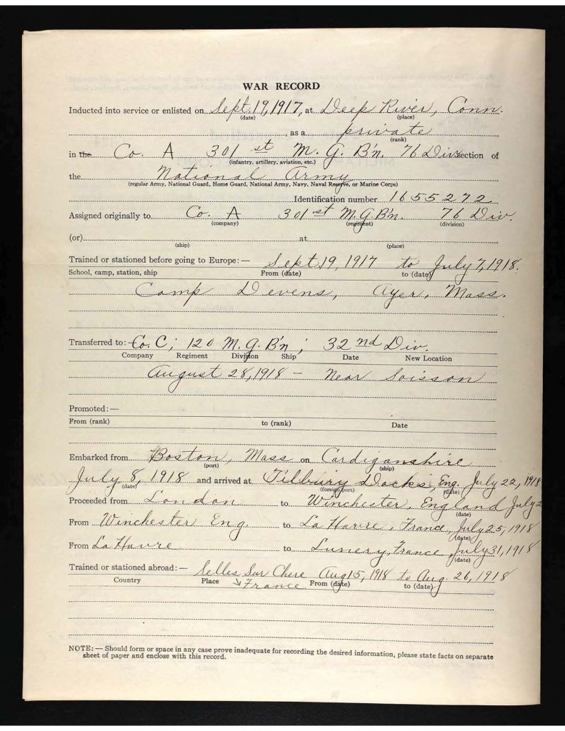 an official state of connecticut military service record for john frances carini
