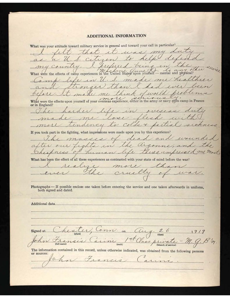 an official state of connecticut military service record for john frances carini