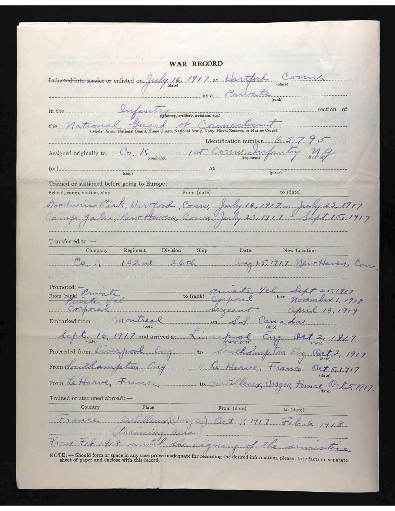 an official state of connecticut military service record for carroll burton case