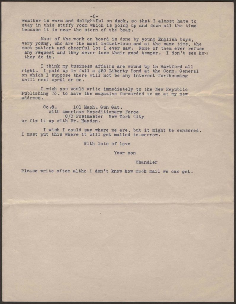 a typewritten letter from chandler green to his father dated december 8 1917