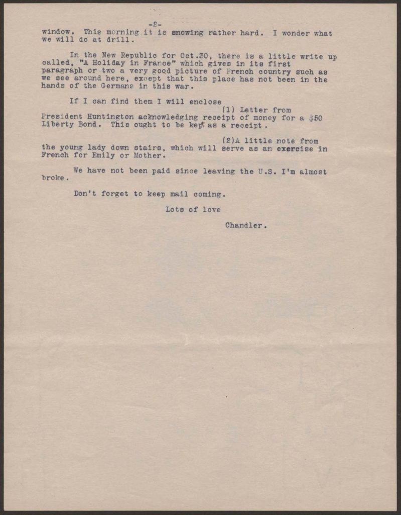 a typewritten letter from chandler green to his familey dated january 11 1918