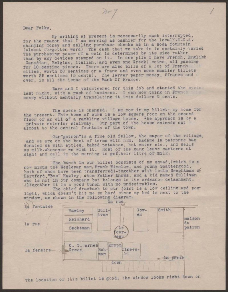 a typewritten letter from chandler green to his family dated january 11 1918