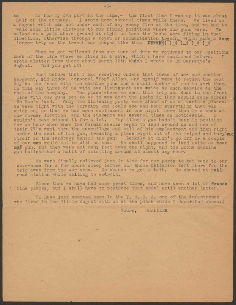 a typwrtten letter from chandler green to his mother dated december 8 1917 t