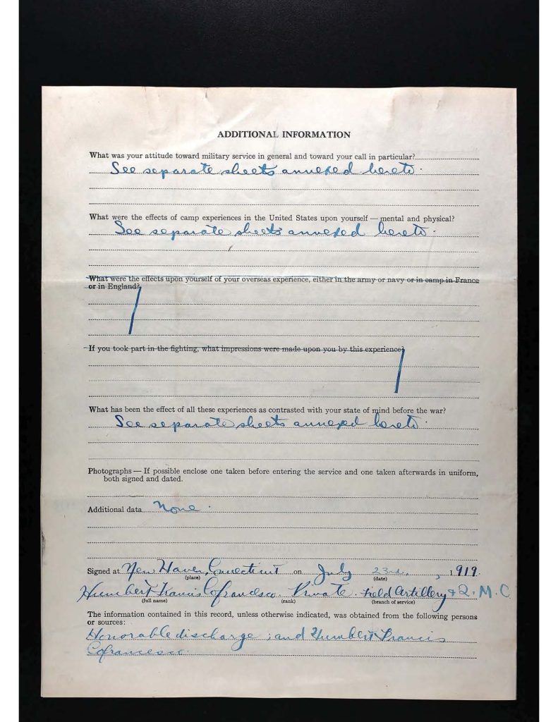 an official state of connecticut military service record for humbert francis cofrancesco