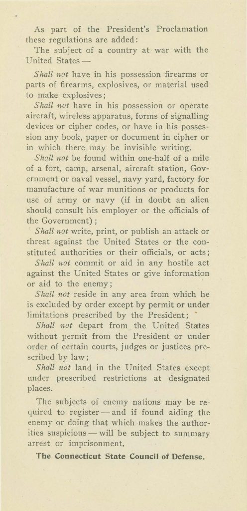 the president's proclamation of war on april 6 1917 - a meesage to enemy aliens residing i nthe us