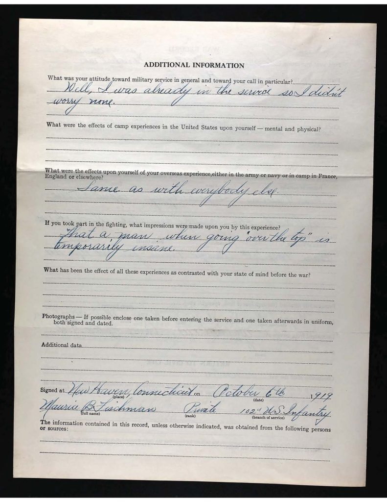 an official state of connecticut military service record for maurice b. fishman