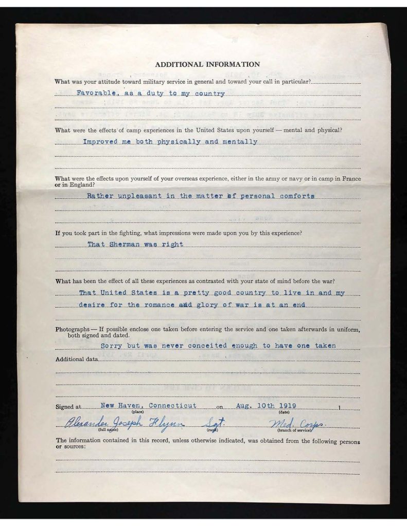 an official state of connecticut military service record for alexander joseph flynn