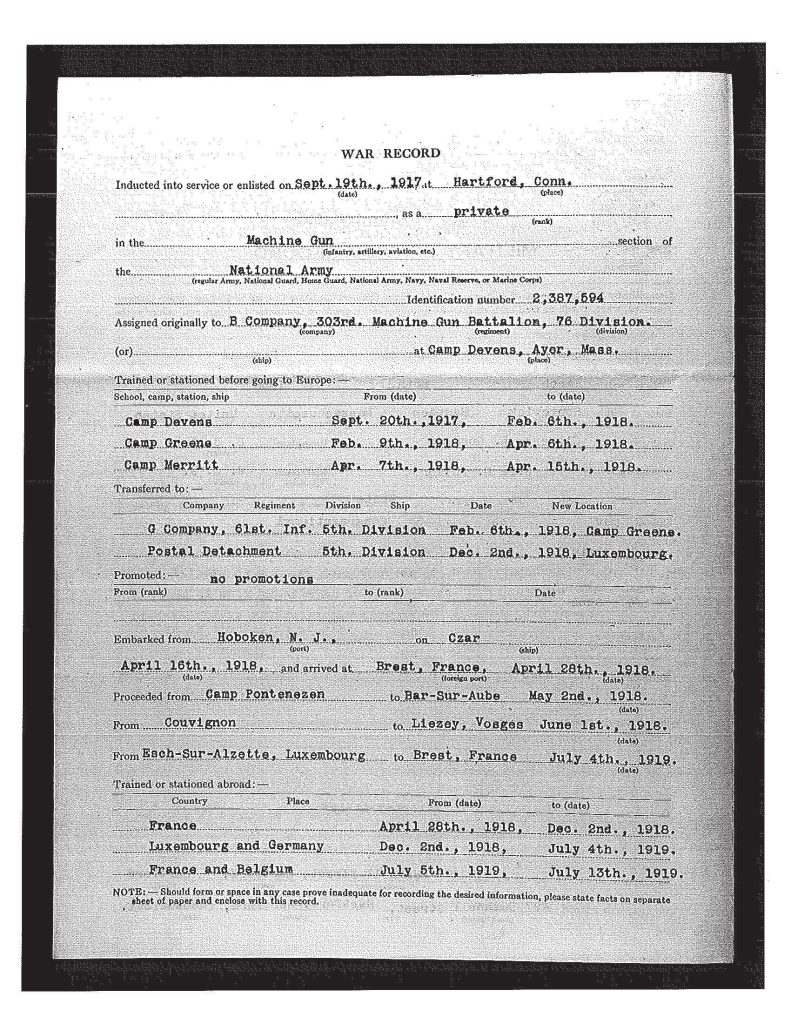 an official state of connecticut military service record for charles raymone goddard