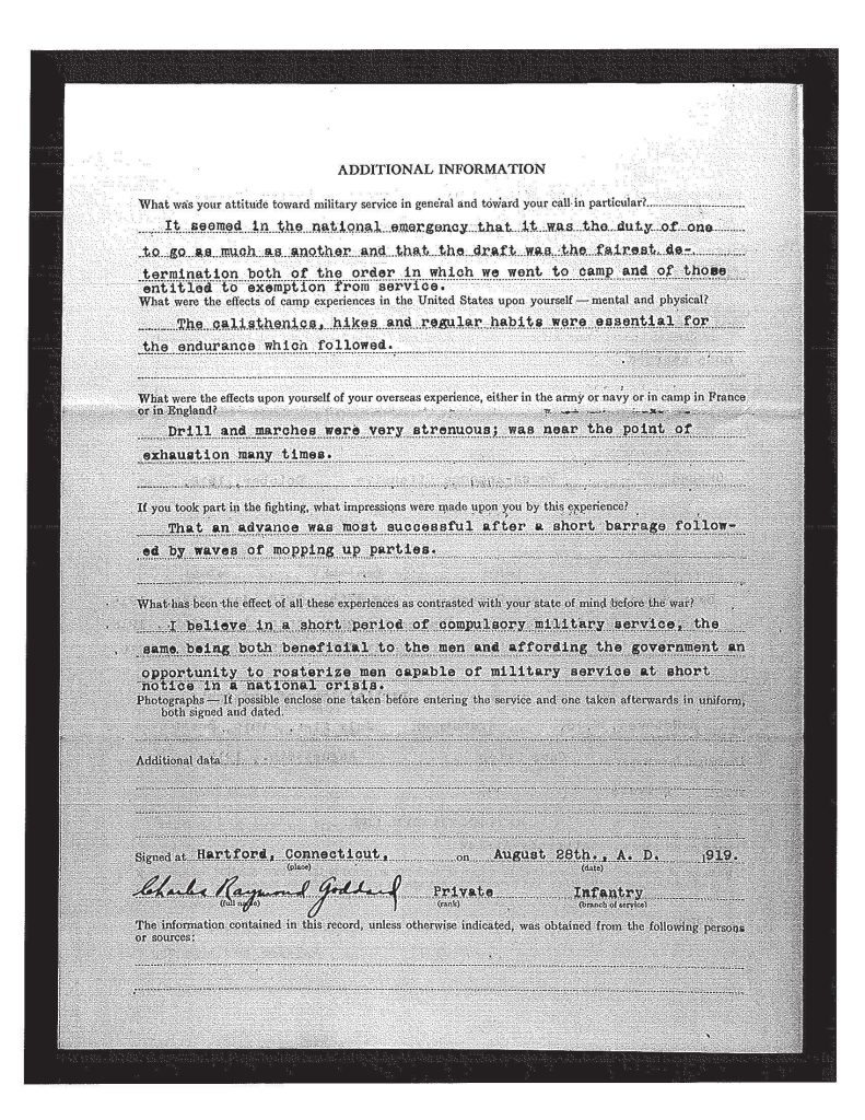 an official state of connecticut military service record for charles raymone goddard