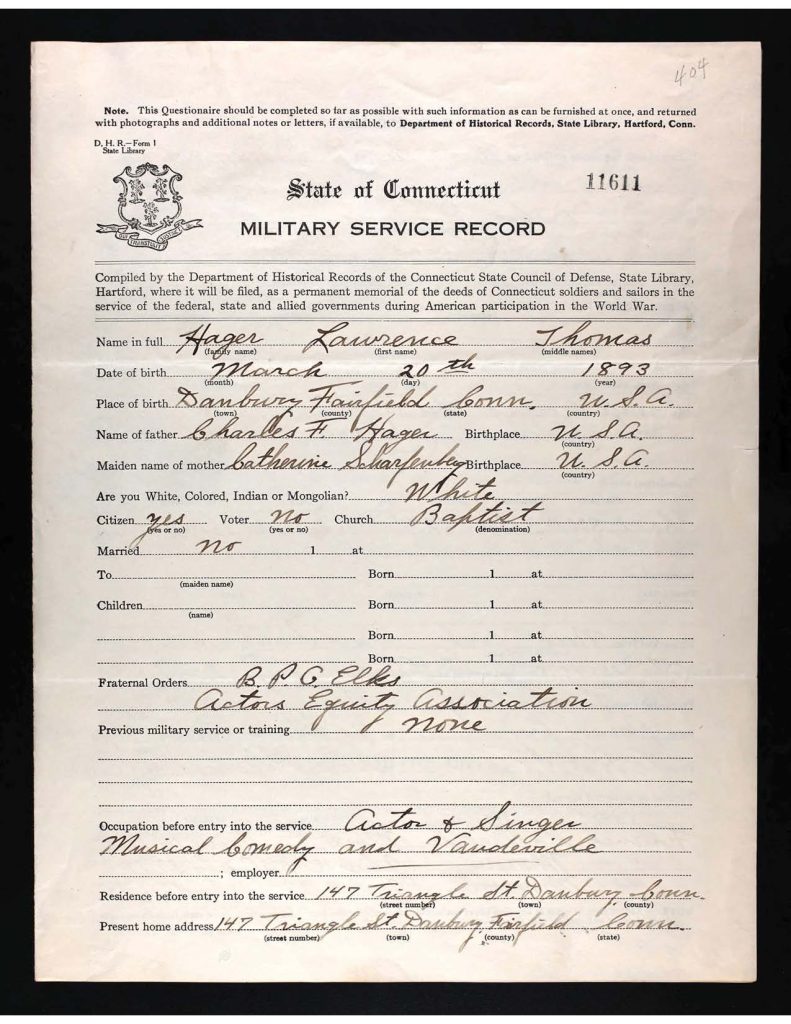 an official state of connecticut military service record for lawrence thomas hager