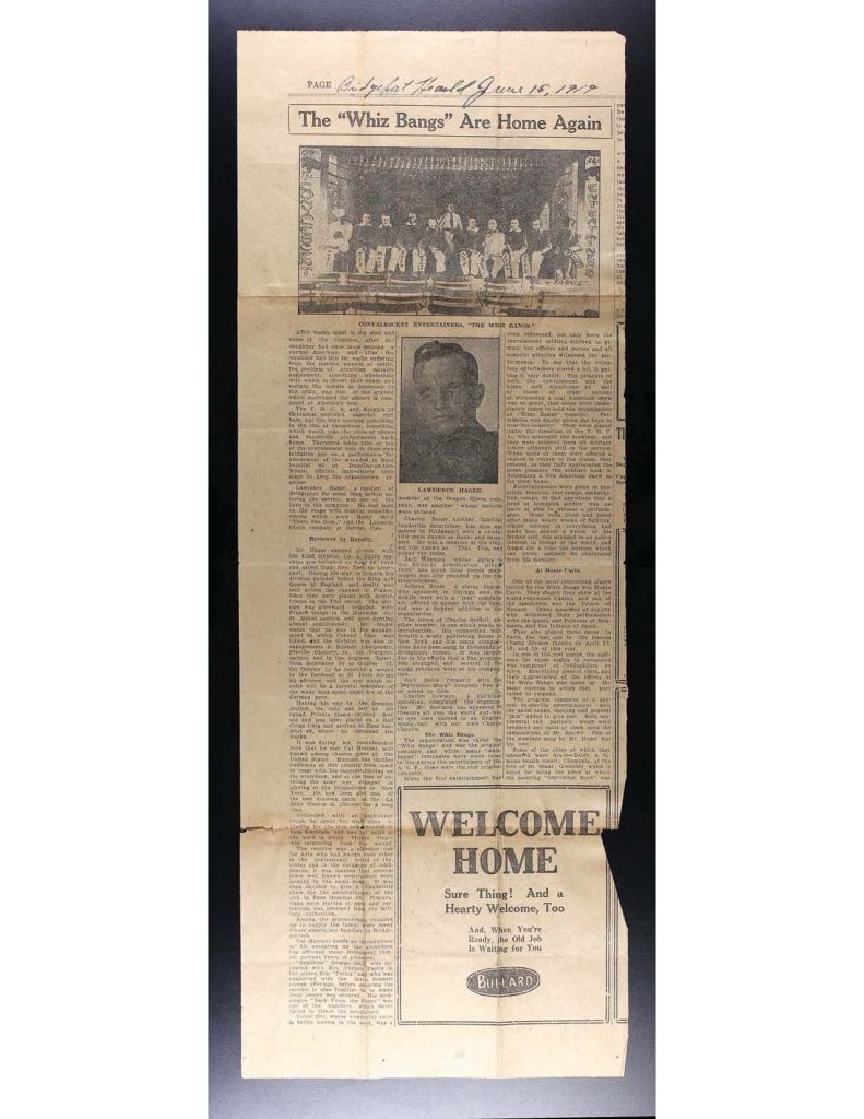 a newspaper clipping about the entertainment group the whiz bangs
