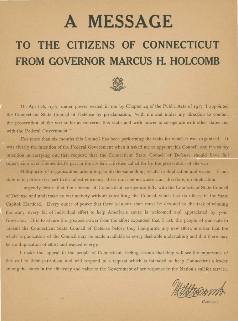 a flyer with a message to the citizens of connecticut from governor marcus h. holcomb
