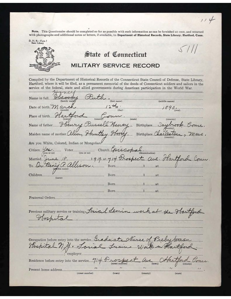 an official state of connecticut military service record for ruth hovey
