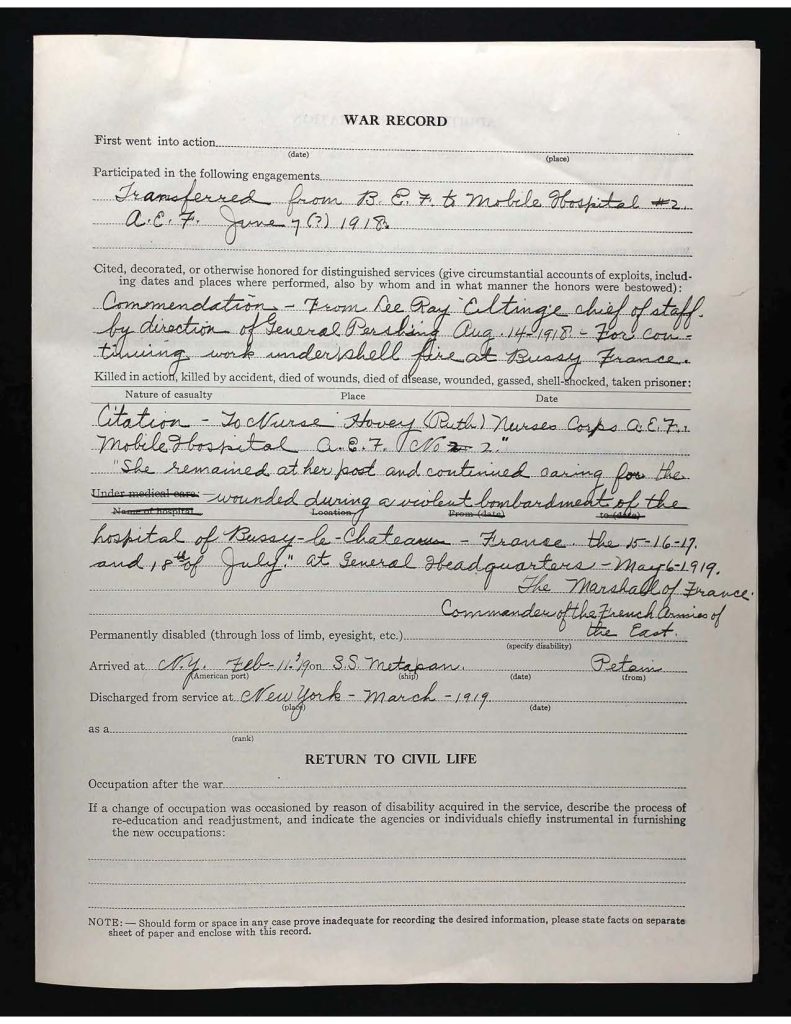 an official state of connecticut military service record for ruth hovey