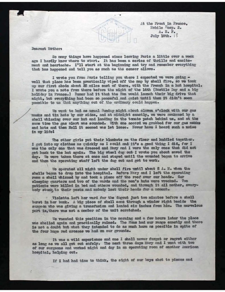 a typewritten letter from ruth hovey to her mother dated july 18 1918