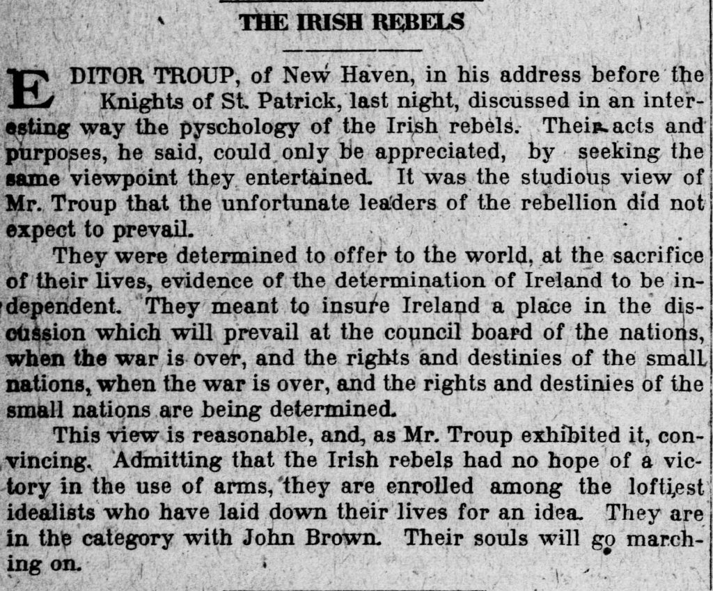 A newspaper clipping titled the irish rebels