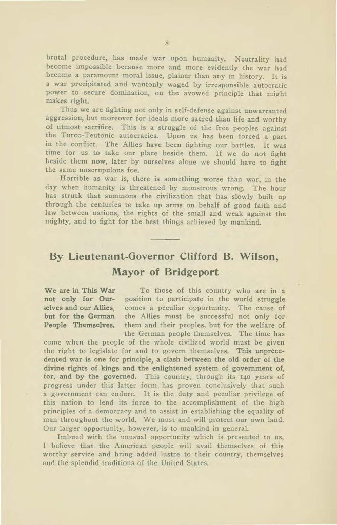 a booklet called "made in connecticut" which contains interviews on the world war issued by the connecticut state council of defense