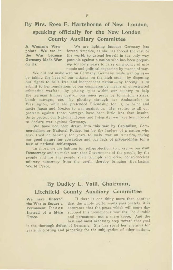 a booklet called "made in connecticut" which contains interviews on the world war issued by the connecticut state council of defense