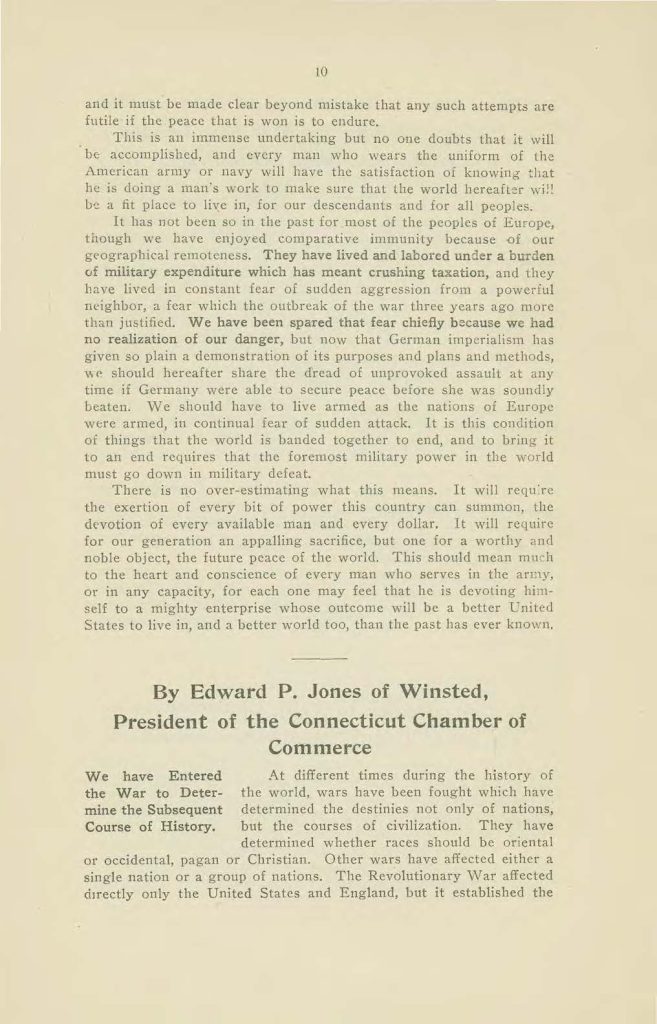 a booklet called "made in connecticut" which contains interviews on the world war issued by the connecticut state council of defense