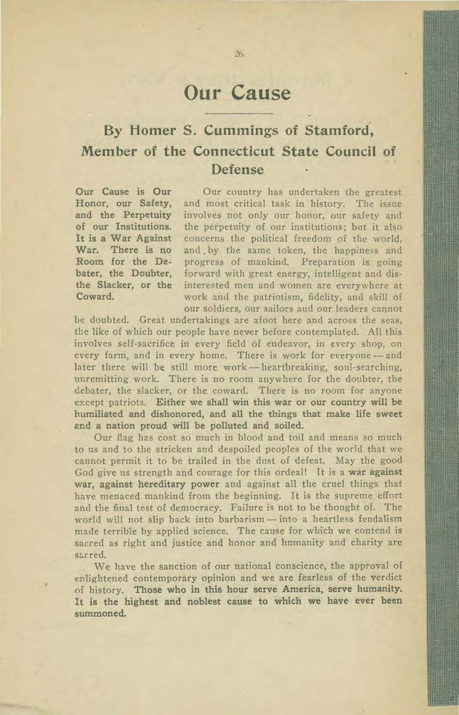 a booklet called "made in connecticut" which contains interviews on the world war issued by the connecticut state council of defense