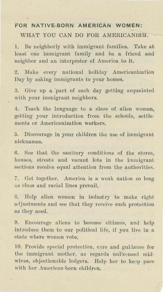 a document targeting native born american women about what to ddo for americanism