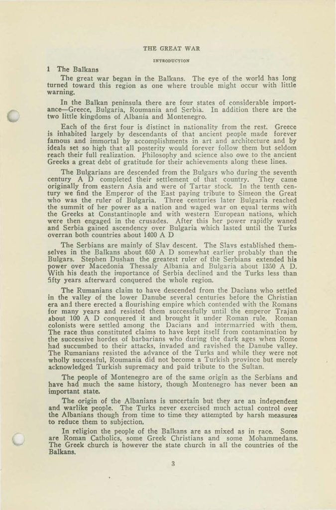 a booklet with selections for reading about the war issued in 1917 by the state board of education